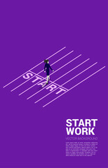 Poster - Silhouette of businesswoman walking from start line. Concept of people ready to start career and business