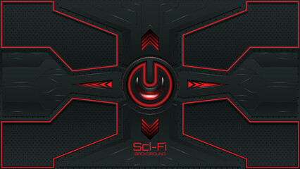 Red sci-fi futuristic background with circle offline 3d realistic logo