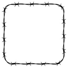 Vector Black Line Barbed Wire Tangled In A Square. Isolated On White Background.