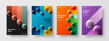 Modern 3D Spheres Corporate Cover Illustration Composition. Vivid Banner A4 Vector Design Layout Set.