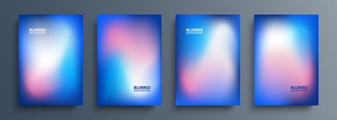 Leinwandbilder - Set of blurred backgrounds with modern abstract blurred color gradient patterns. Templates collection for brochures, posters, banners, flyers and cards. Blue, pink and white. Vector illustration.