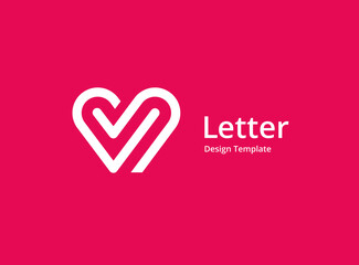 Letter V with heart logo icon design template elements