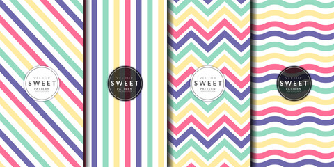Wall Mural - abstract stripes patterns with sweet pastel combination set. brochure cover horizontal and zigzag, c