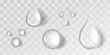 Realistic water drops vector mockup on transparent background.