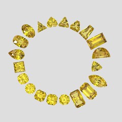 yellow diamond color stone in all gem shapes 3D render