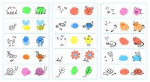 Easy Fingerprint Animals For Kids, Finger Paint Art Game. Painting With Fingers Cat, Snail, Bee, Preschool Educational Activity Vector Set. Kindergarten Learning Activity For Children