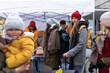 Leinwandbild Motiv Ukrainian immigrants crossing border and getting donations from volunteers, Ukrainian war concept.