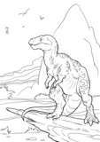 Fototapeta Dinusie - Coloring book for children with a dinosaur hand-painted in cartoon style