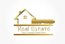 House Key Gold Logo Vector Real Estate Identity Business Card Vector Image Design