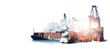 Leinwandbild Motiv Global business logistics import export of containers cargo freight ship loading at port by crane, container handlers, cargo plane, truck on city background with copy space, transport industry concept