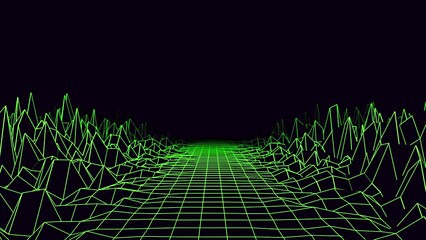 Poster - Black background. Animation. Bright green lines make up a drawing on the footage that looks like graphics in abstraction.