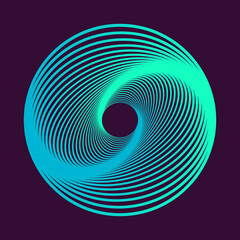 Poster - Twisted blue lines of spherical shape. Vector 3d tunnel made of a geometric shape. Abstract graphic spiral on a purple background.