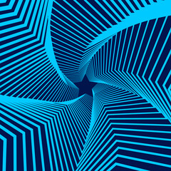 Poster - Twisted blue lines. Vector 3d tunnel made of geometric shape. Abstract graphic spiral on a dark background.