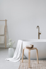 Classic White Bathtub And Decor In Modern Bathroom