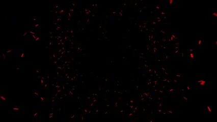Poster - Moving stream of particles on black background. Animation. Slow tunnel stream is moving out of darkness. Rare confetti moves in tunnel stream