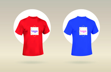 Men's short round neck t-shirt. Front of short blue and red t-shirt to include your logo. T-shirt mockup