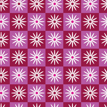 Daisy Flowers On  Pink And Red Checkerboard Seamless Pattern. For Home Décor, Stationary Cards And Textile
