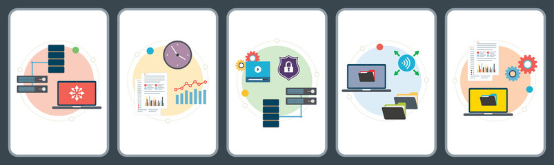 Poster - Computer, network, wireless, connection, server and data icons.