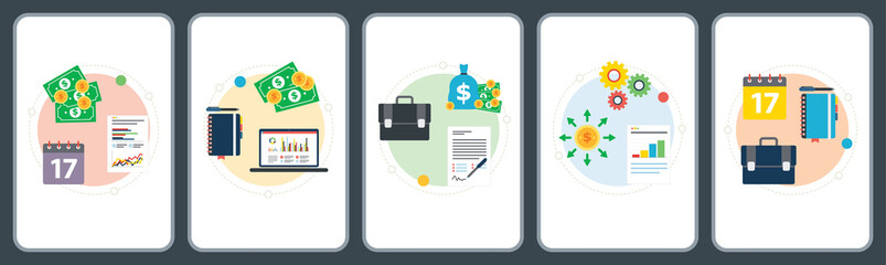 Poster - Concepts of investment data, financial management, contract signature and financial report. Flat design icons in vector illustration.
