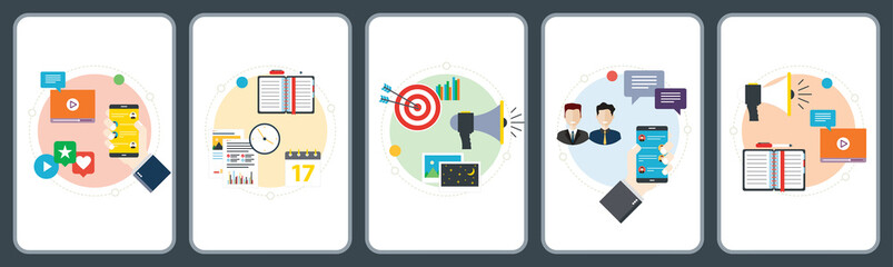 Poster - Social media, data, communication and business connection icons.