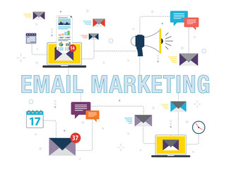 Poster - E-mail marketing, communication, notification, computer and marketing icons.