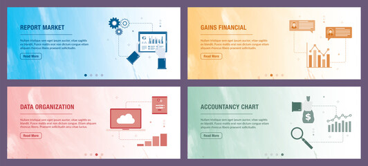 Poster - Finance, report, computer, financial, data and accountancy icons. Concepts of report market, gains financial, data organization and accountancy chart. 