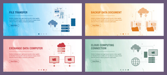 Wall Mural - Computer, backup, data and cloud computing icons. Concepts of file transfer, backup data document, exchange data computer and cloud computing. 