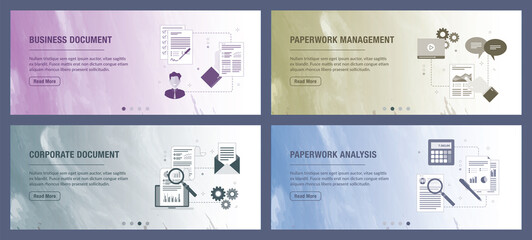 Poster - Business, document, management and analysis icons. Concepts of business document, paperwork management, corporate document, paperwork analysis. 