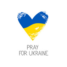 Pray for Ukraine, Heart in colors of Ukrainian flag vector illustration. Pray For Peace for Ukraine concept banner on white background
