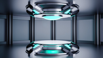 Poster - 3D Illustration. Futuristic podium for product display. Futuristic and Sci-fi scene.