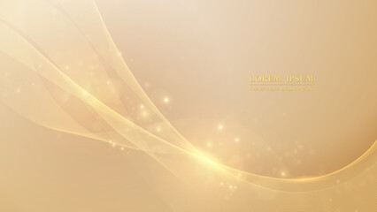 Abstract golden wave lines background with glittering lights. Vector illustration