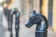 Close up on one of the many antique, historic horse tying posts located around the French Quarter in New Orleans.