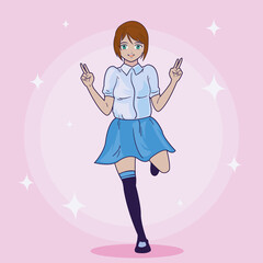 Wall Mural - anime girl with blue uniform