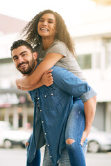 Poster - When youre deeply, madly in love, anything can be fun. Shot of a playful couple out in the city together.