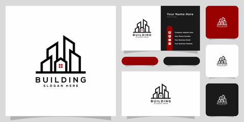 Wall Mural - building logo vector design and business card