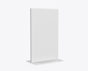 Wall Mural - Plastic and acrylic table talker, promotional upright menu table tent sign holder, table menu card display stand picture frame for mock up and template design. 3d render illustration.