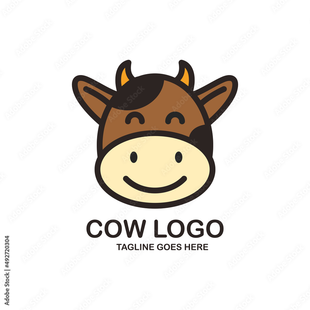 Cute cow face logo design Stock Vector | Adobe Stock