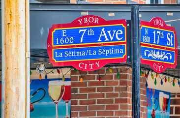 Wall Mural - Ybor City street signs in Tampa, Florida.