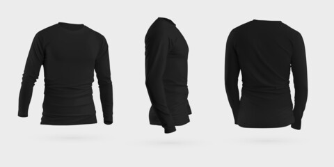 Poster - Mockup Black Long Sleeve, 3D rendering, isolated on background, male sweatshirt with place for design, print, pattern.