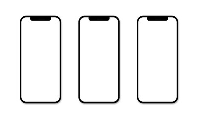 Aufkleber - Set of realistic models smartphone with transparent screens. Smartphone mockup collection. Phone mockup in front. Mobile phone with shadow. Realistic, flat and line style. Vector EPS 10