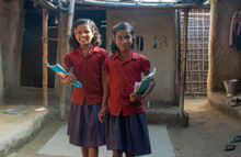 Rural Girls With Book At Her House, Ready For School