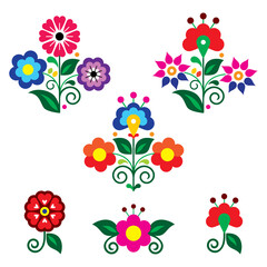 Wall Mural - Mexican folk art style vector floral design elements, retro vibrant collection inspired by traditional embroidery
