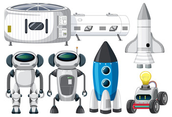 Wall Mural - set of spaceship and satellite objects