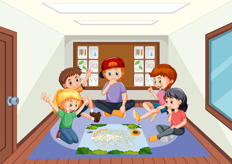 Canvas Print - A room scene  with children playing board game