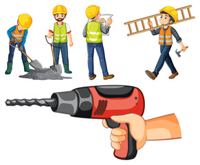 Poster - Construction worker set with men and tools