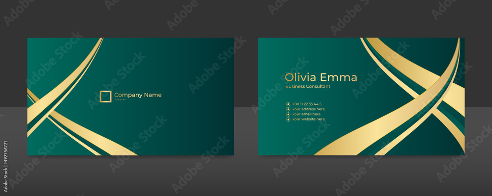 Modern simple luxury dark green and gold business card design template ...