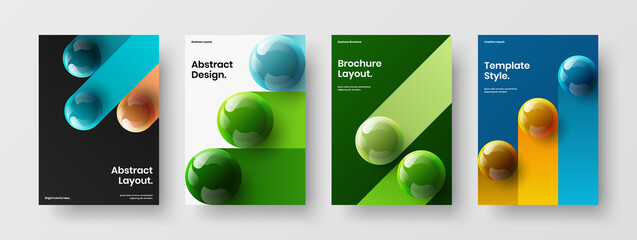 Minimalistic 3D balls banner template collection. Vivid book cover vector design layout bundle.