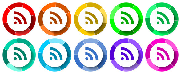 Fototapete - Mobile icon set, wireless flat design vector illustration in 10 colors options for mobile applications and webdesign