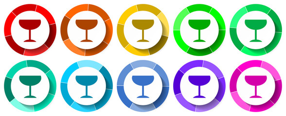 Aufkleber - Alcohol icon set, glass flat design vector illustration in 10 colors options for mobile applications and webdesign