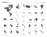 Fototapeta Dinusie - Set of 30 high detailed silhouette maps of American Countries and territories, and map of America vector illustration.